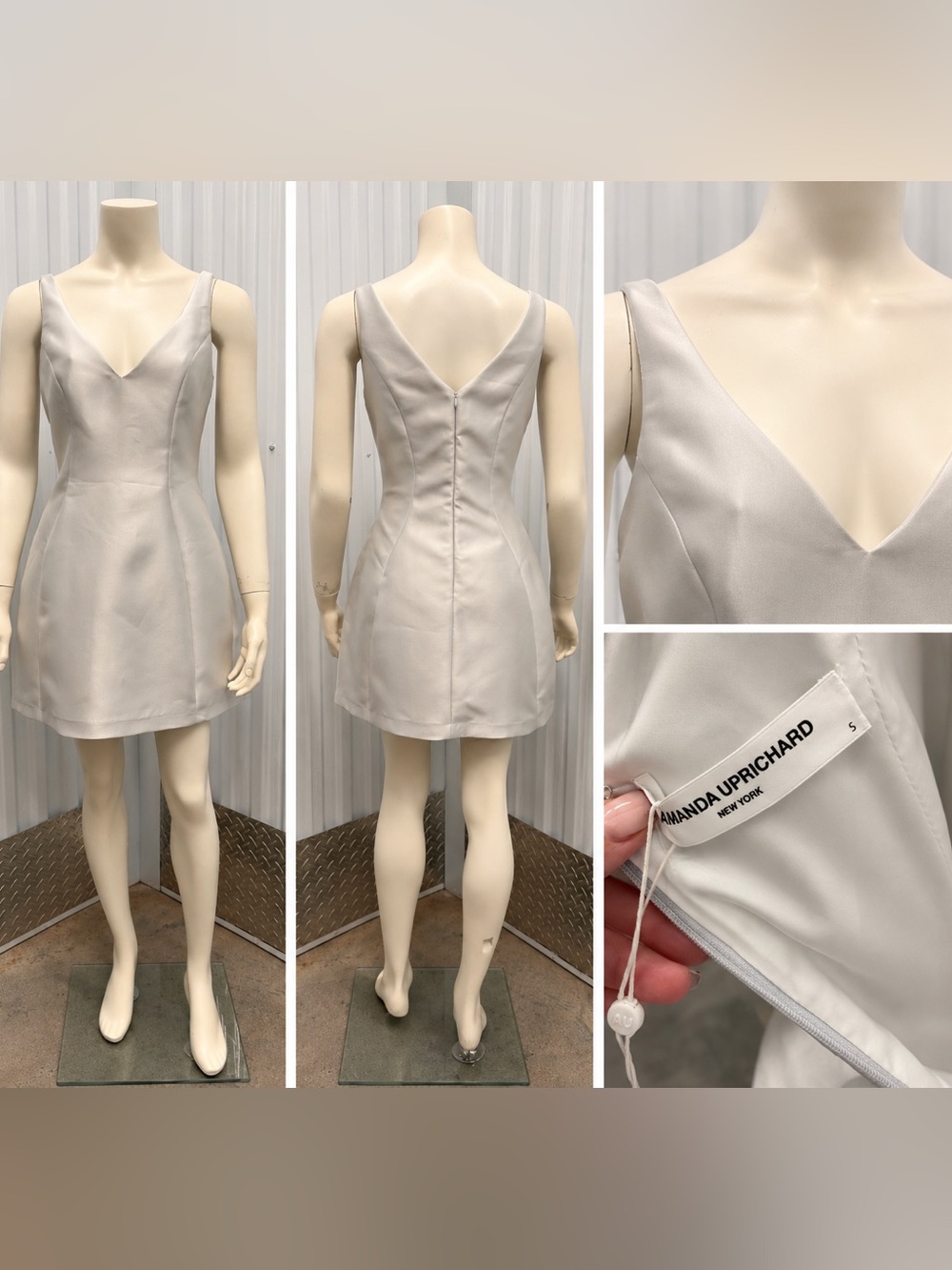 Amanda Uprichard Light Ivory V-Neck Mini Dress